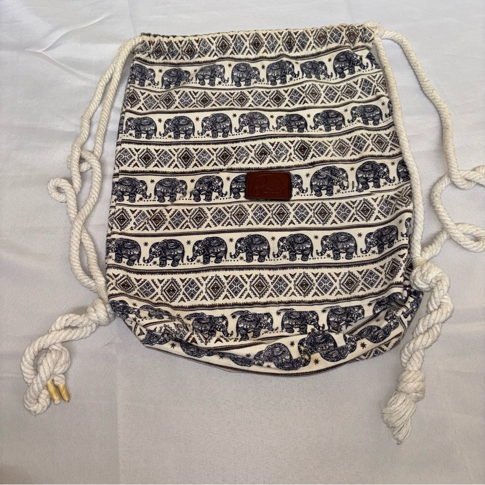Canvas Elephant Print Drawstring Backpack Bohemia… - image 2